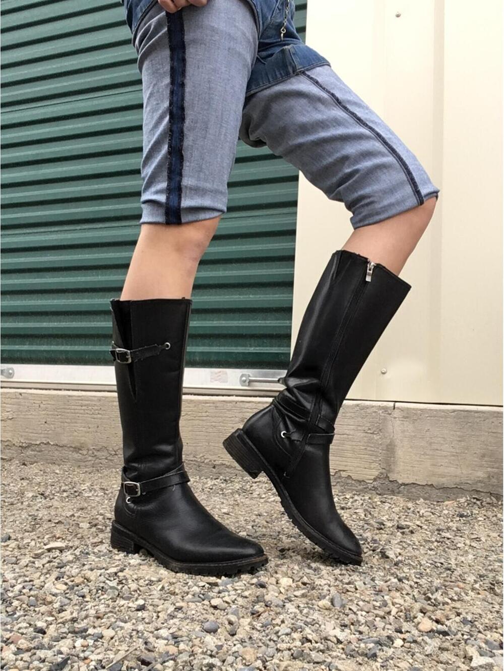 Santana Natasha Black Knee High Boots Waterproof Moto Buckle 9M